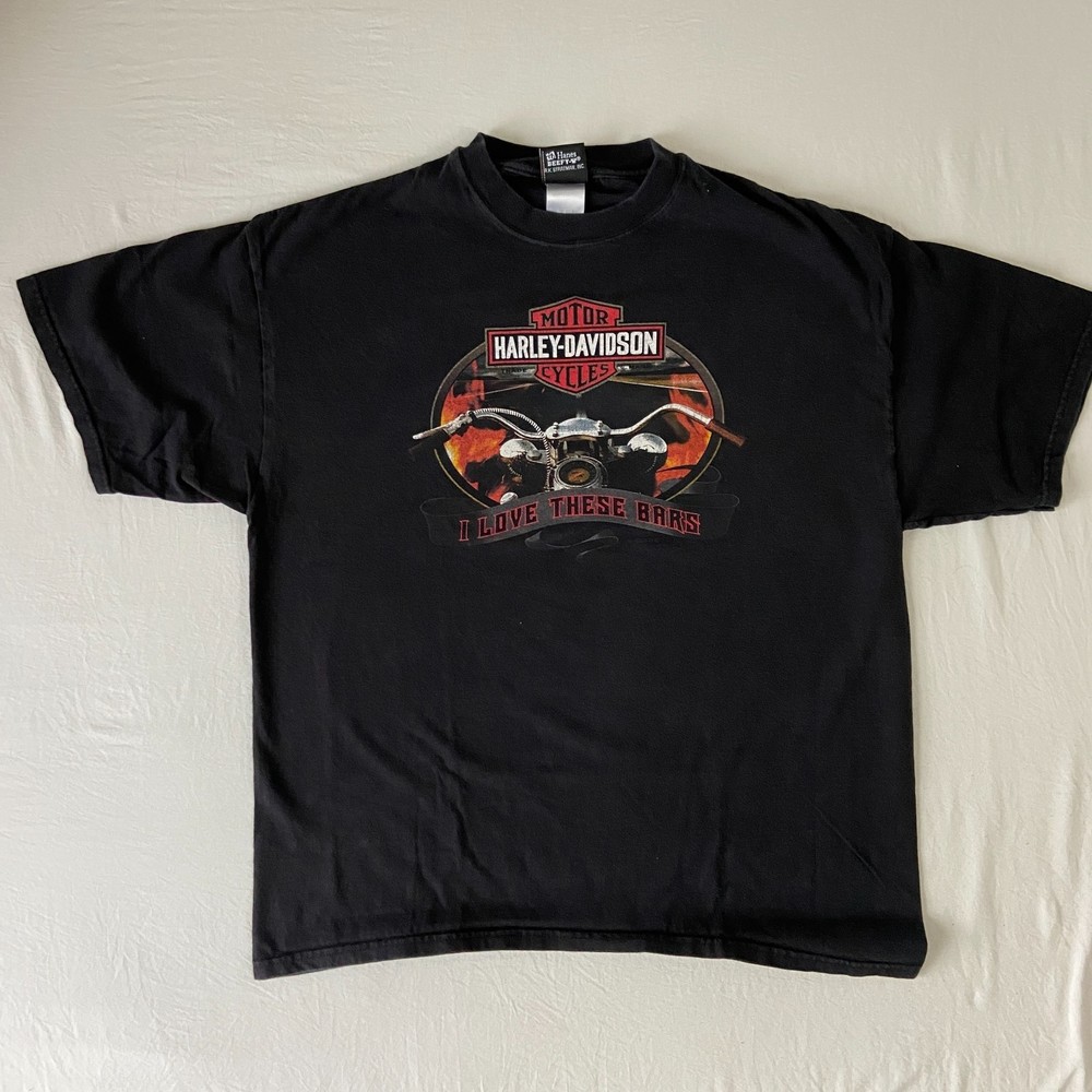 Vintage Binghamton NY Harley Davidson Big Graphic Shirt "I Love These Bars"